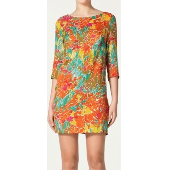 Zara Dresses & Skirts - Zara Basic Floral Watercolor Shift Dress